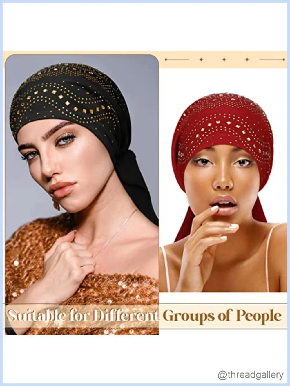 6 Pack Pre-tied Head Scarf Headwrap Rhinestone Chemo Headwear for Women